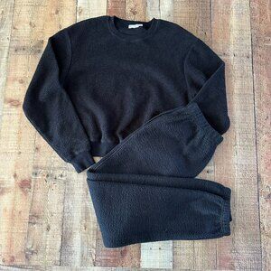 Good American Black Sherpa Fleece Sweatshirt & Joggers Set Size 1